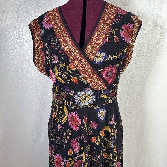 Fuzzi Floral Print Black Multicolored Surplice Midi Dress Sz XL Feminine Y2K - Picture 6 of 16